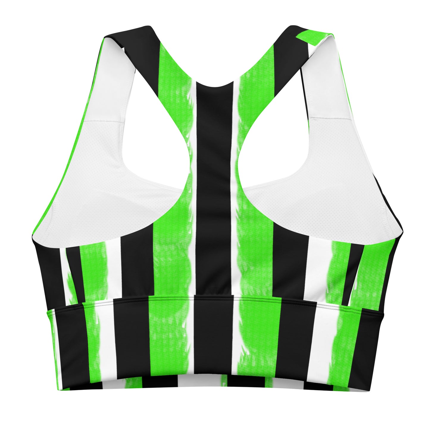 Striped Black and Green, Womens Longline Sports Bra