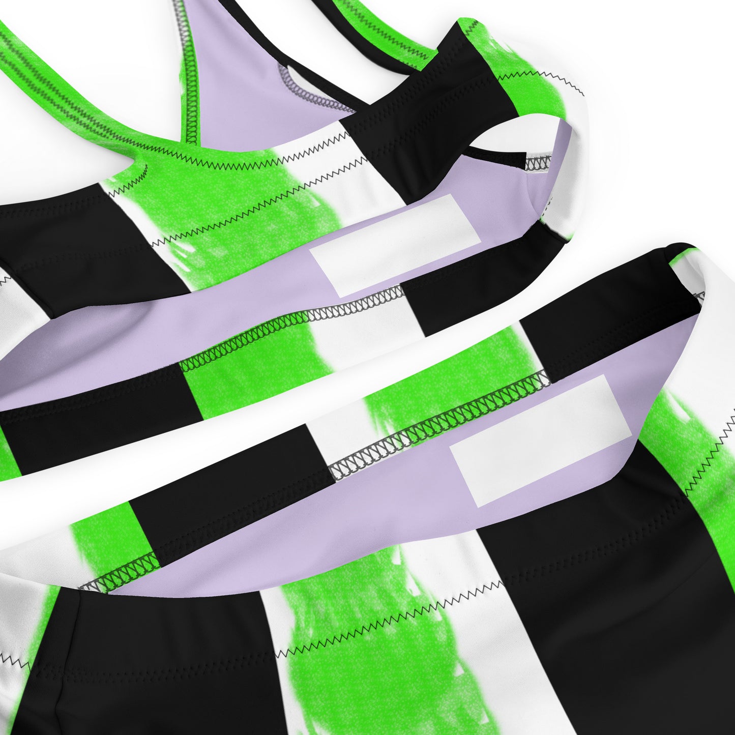 Striped Black and Green, Womens Swim High-waisted Bikini
