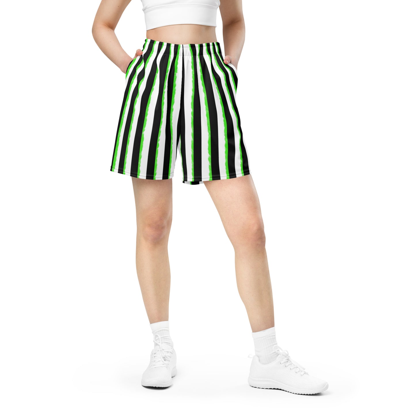 Striped Black and Green, Unisex Mesh Shorts