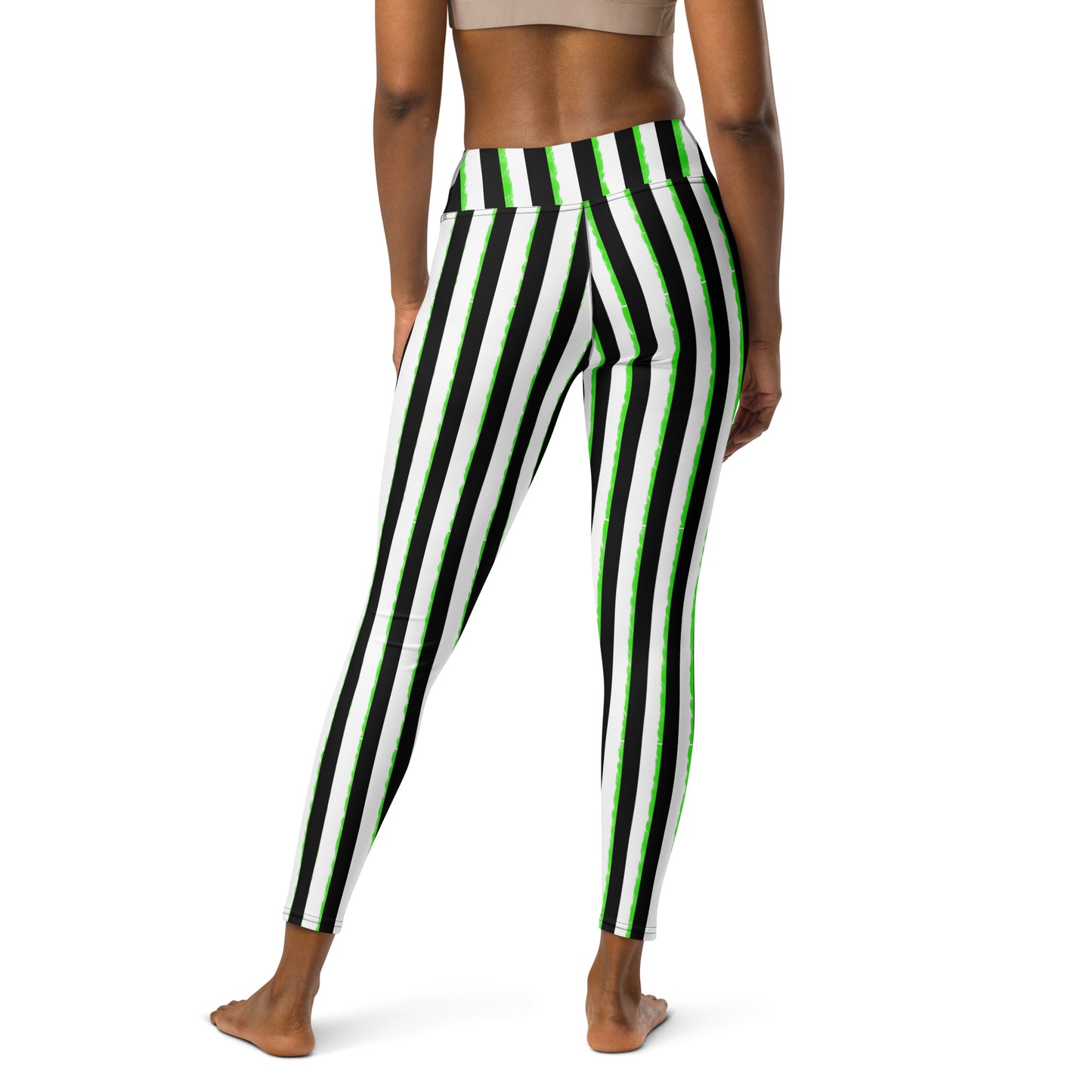 Striped Black and Green, Womens Yoga Leggings