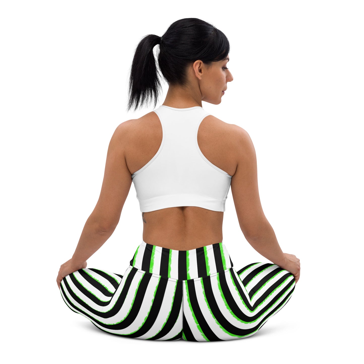 Striped Black and Green, Womens Yoga Leggings