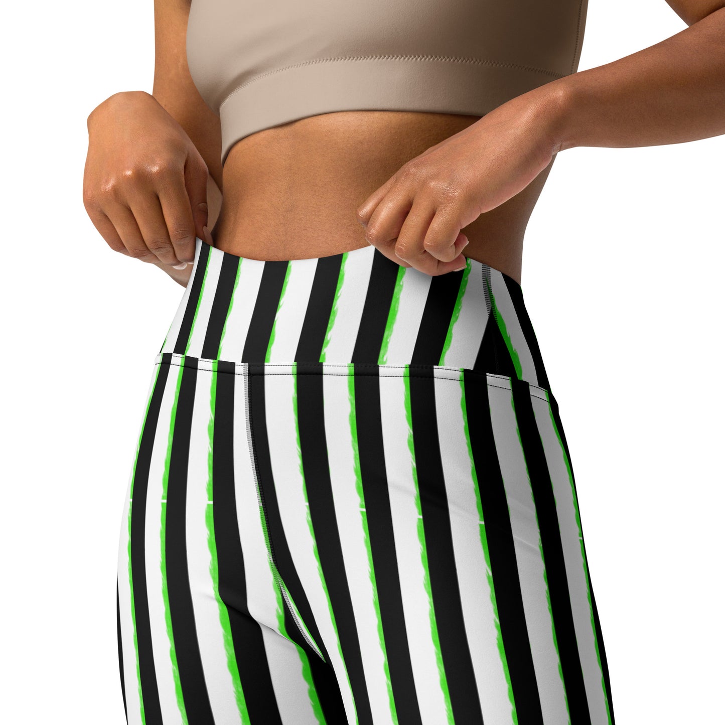 Striped Black and Green, Womens Yoga Leggings