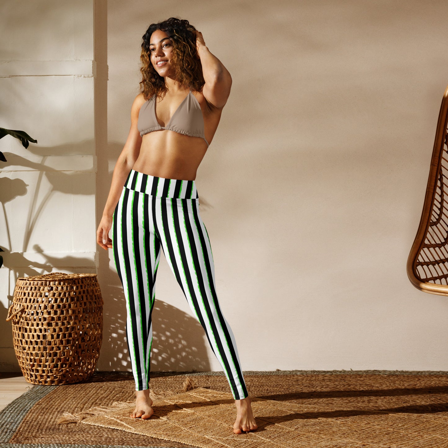 Striped Black and Green, Womens Yoga Leggings