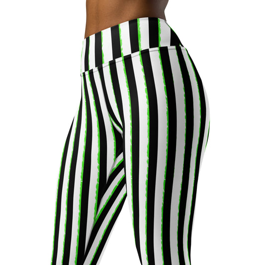 Striped Black and Green, Womens Yoga Leggings