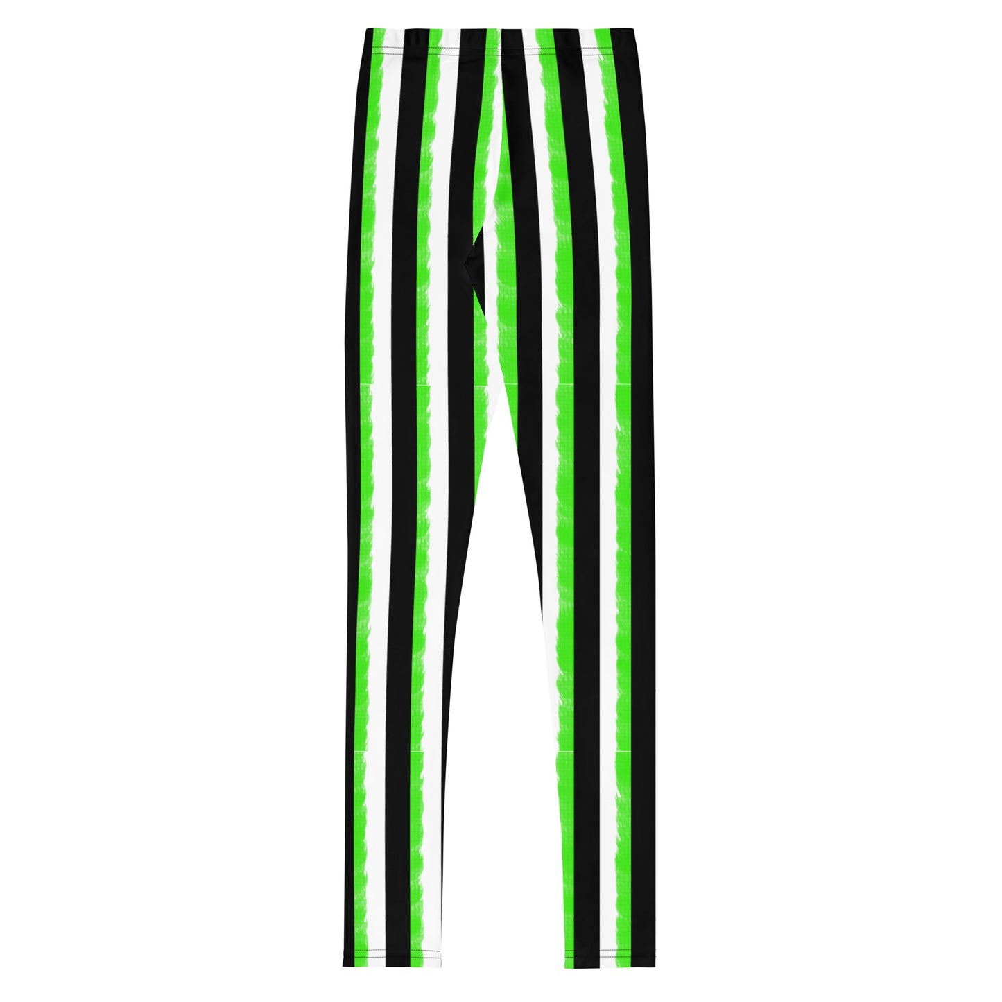 Striped Black and Green, Kids Youth Leggings