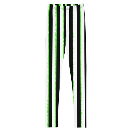 Striped Black and Green, Kids Youth Leggings