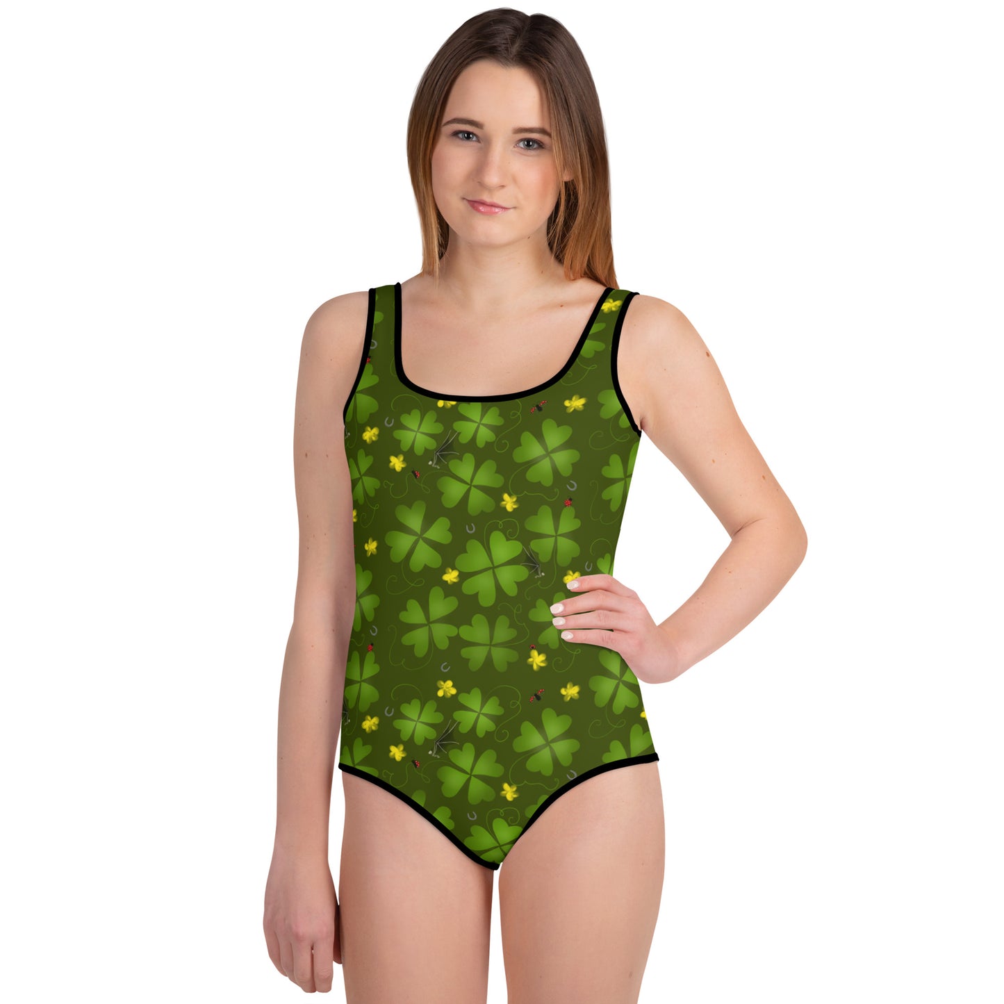 Lucky Clover, All-Over Print Youth Swimsuit