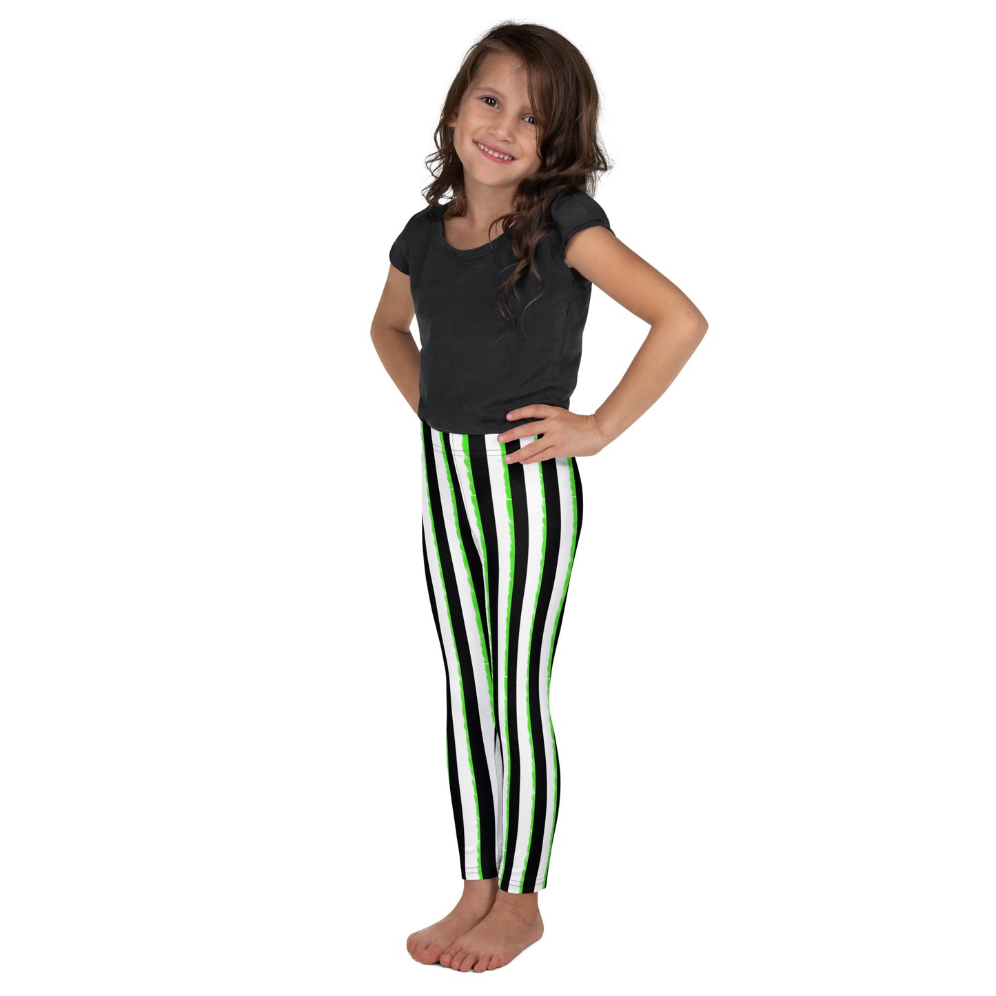 Striped Black with Green Kid's Leggings