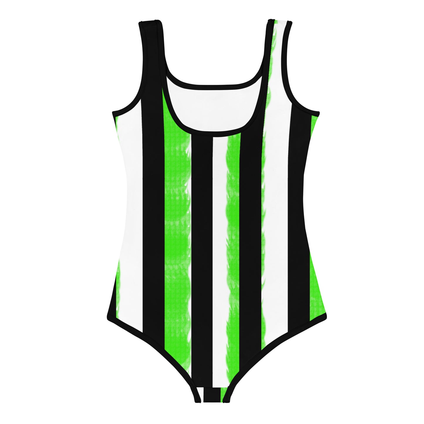 Striped Black and green All-Over Print Kids Swimsuit