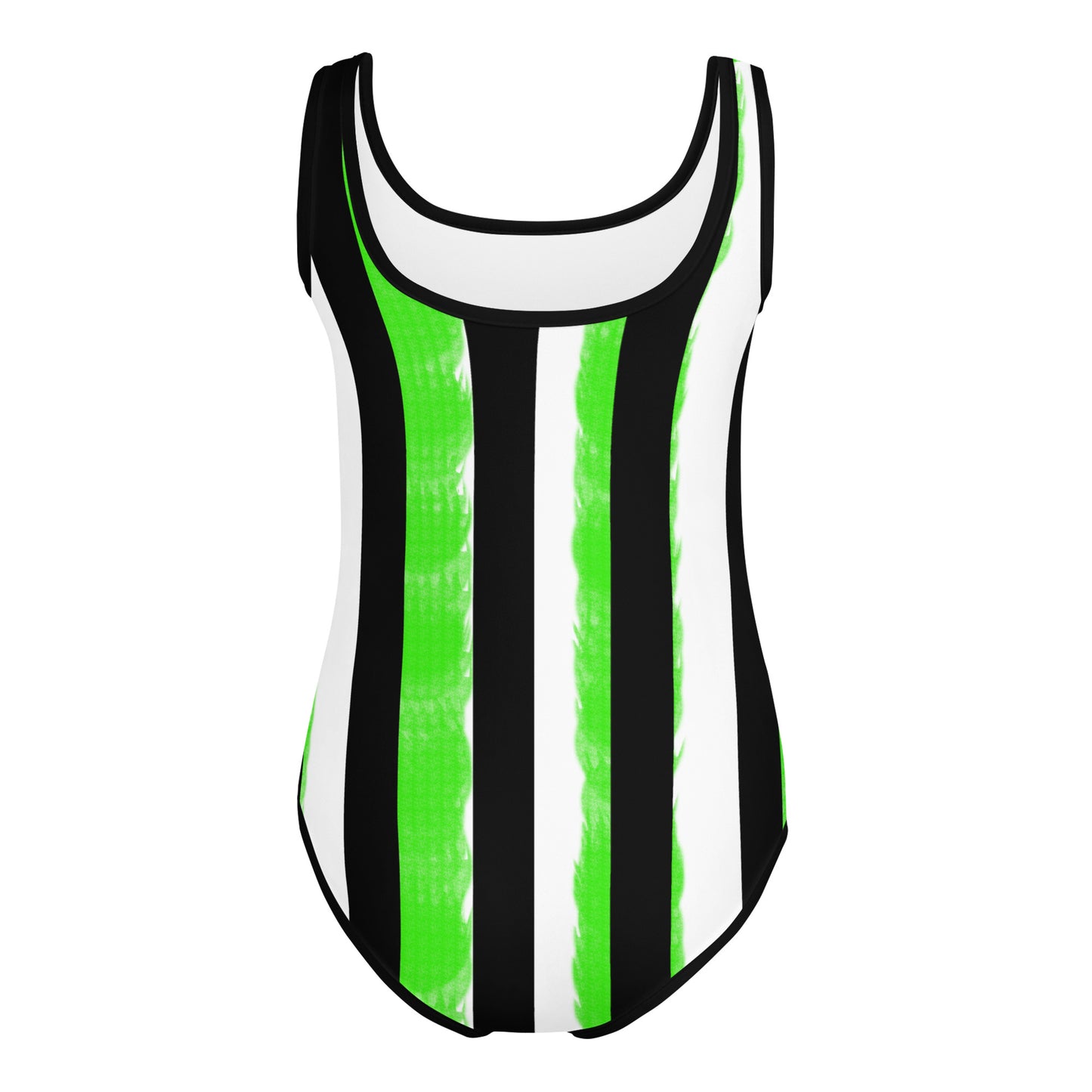 Striped Black and green All-Over Print Kids Swimsuit