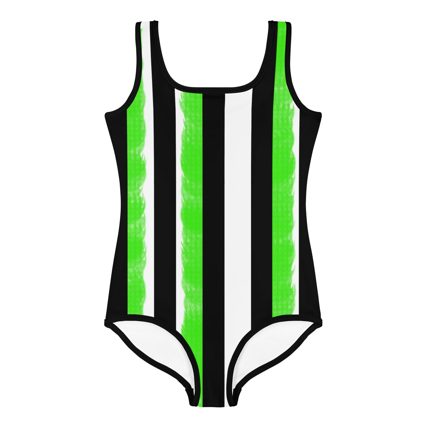 Striped Black and green All-Over Print Kids Swimsuit