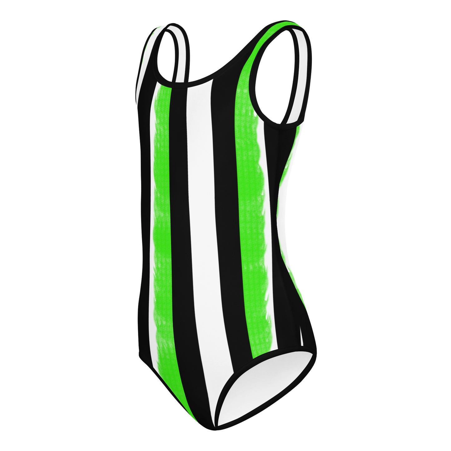 Striped Black and green All-Over Print Kids Swimsuit