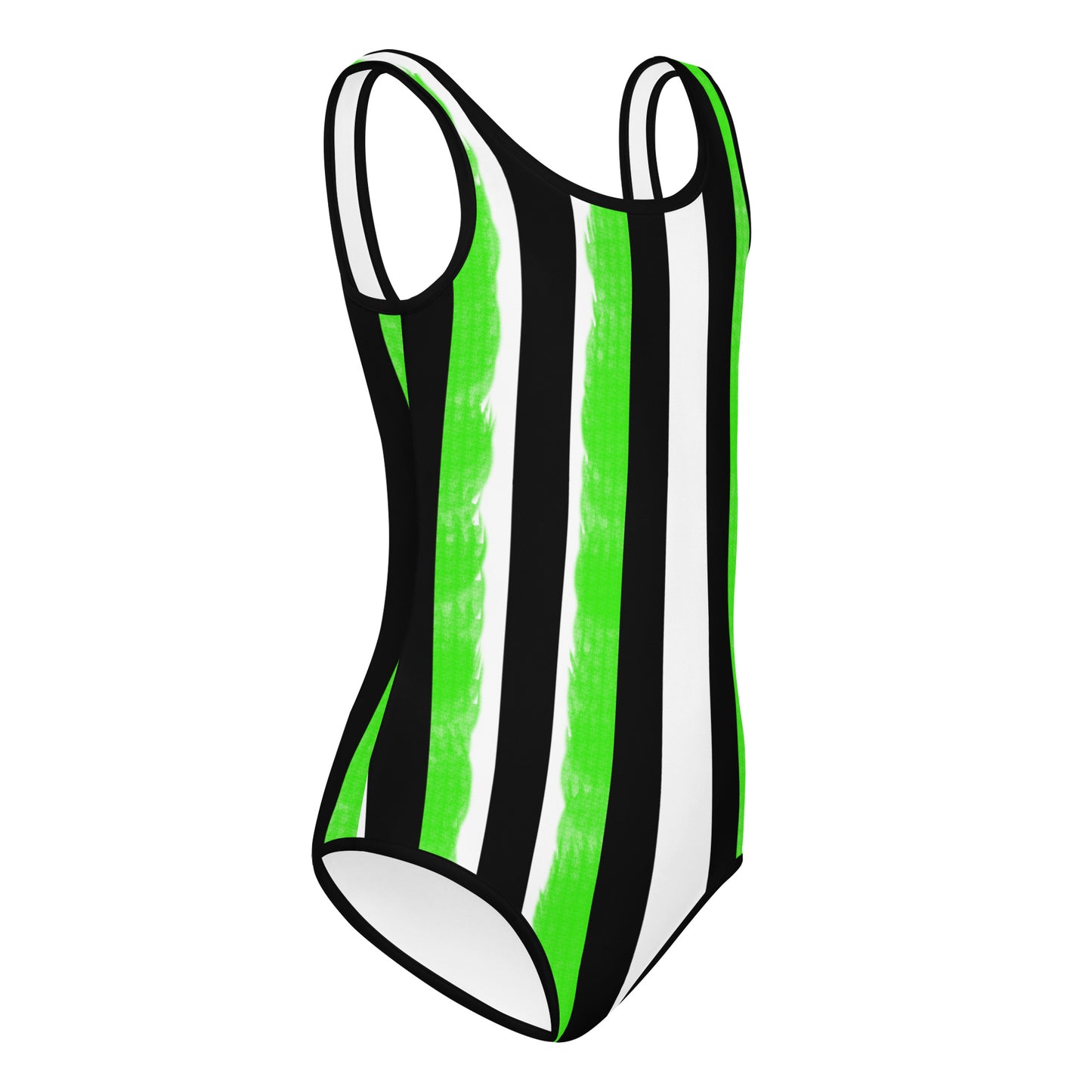 Striped Black and green All-Over Print Kids Swimsuit