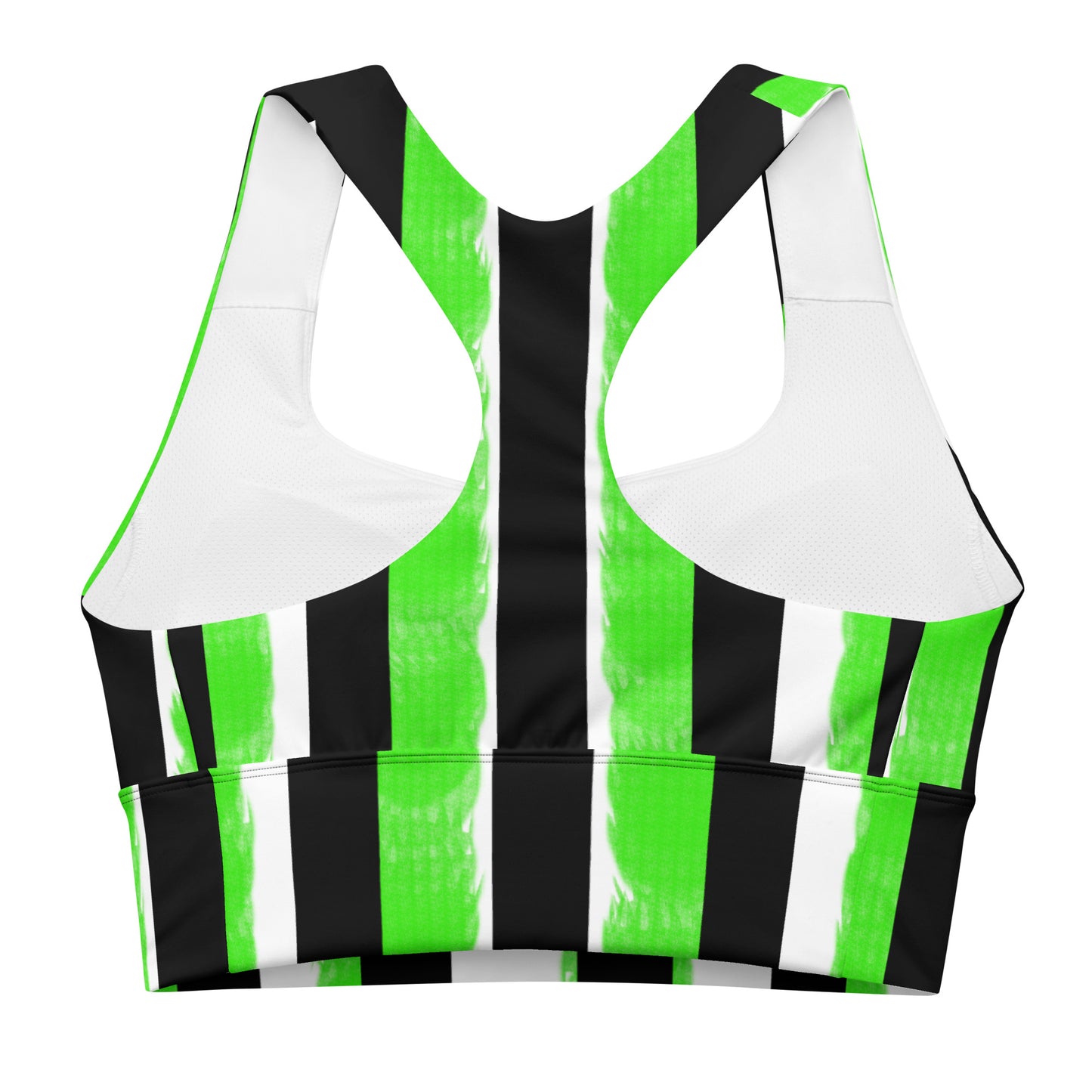 Striped Black with Green Longline sports bra