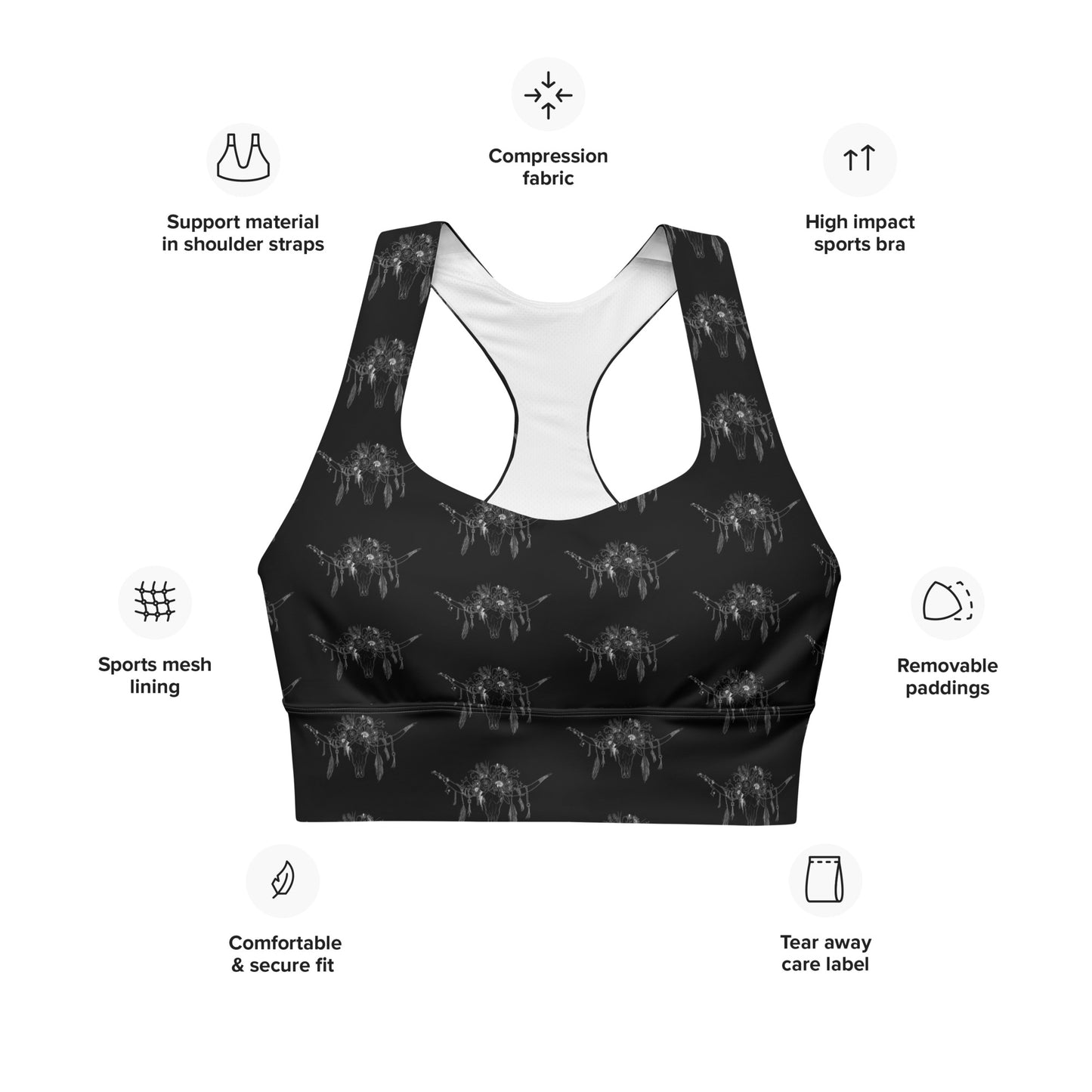 Western Skull Longline sports bra