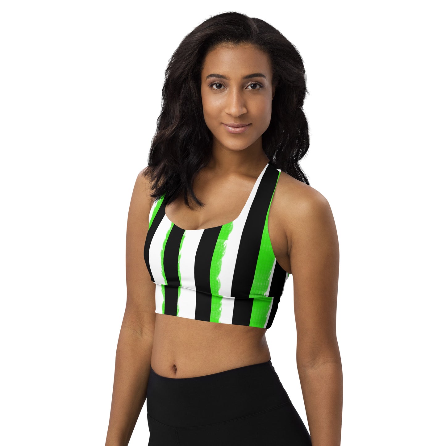 Striped Black with Green Longline sports bra