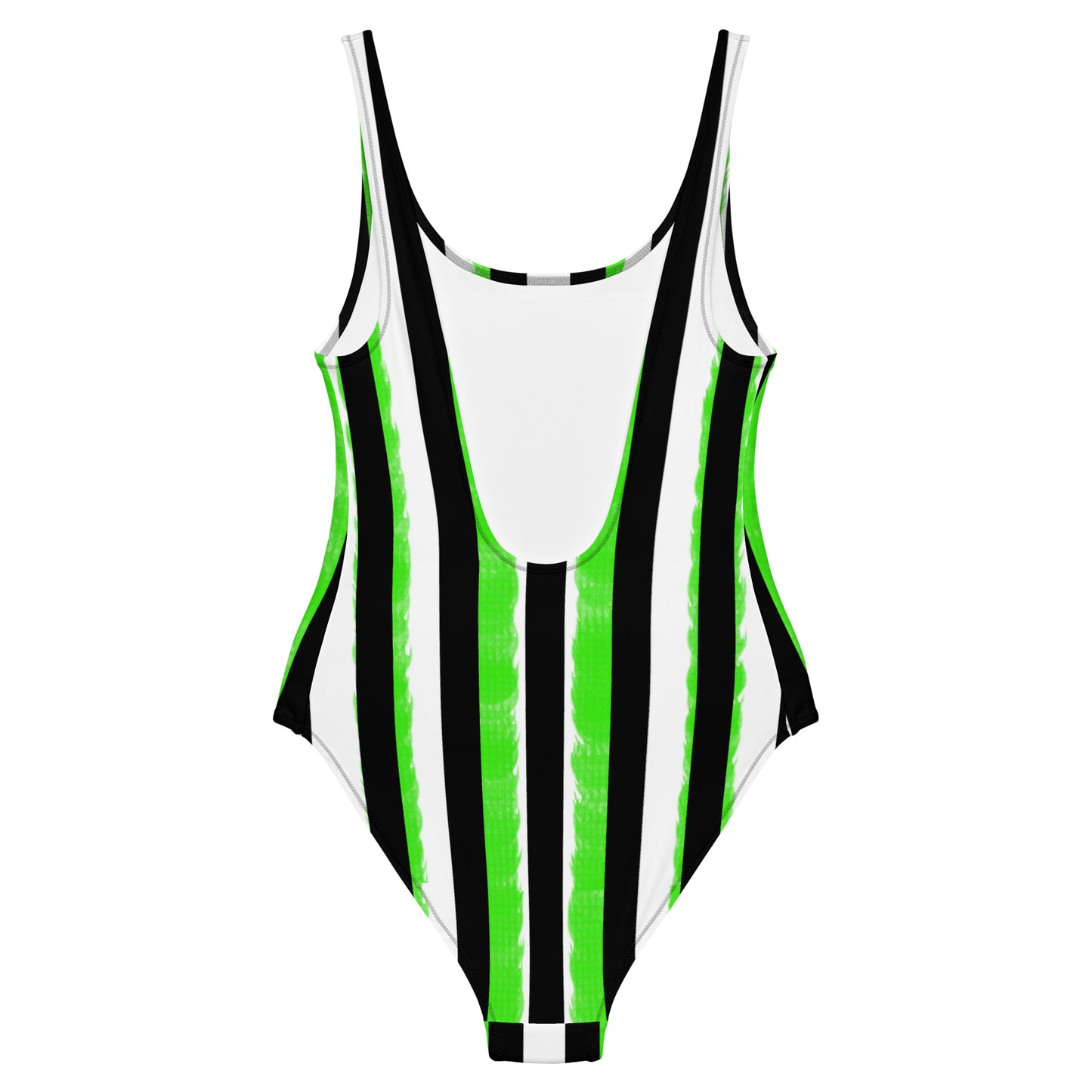 Striped Black with Green One-Piece Swimsuit