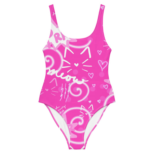 Pink Kitty, One-Piece Swimsuit