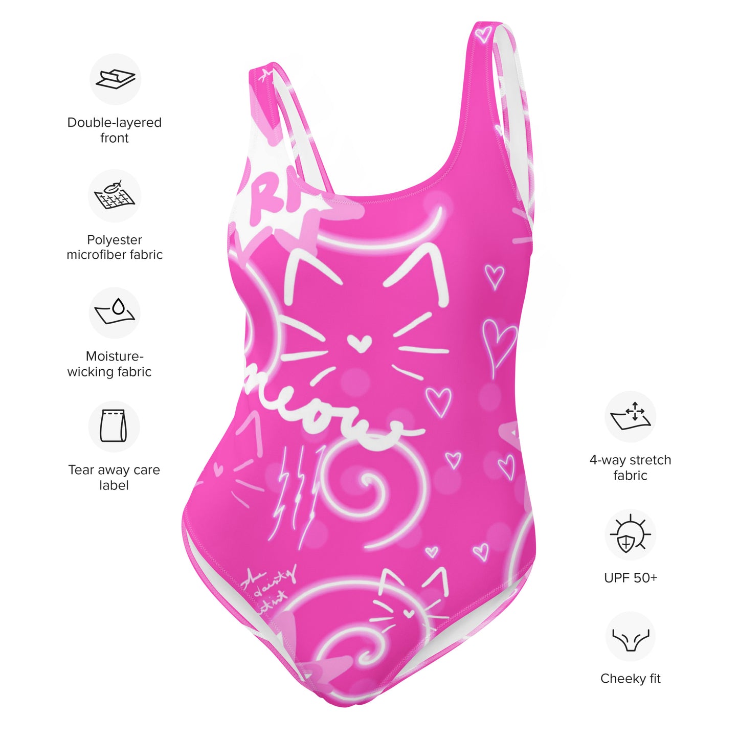 Pink Kitty, One-Piece Swimsuit