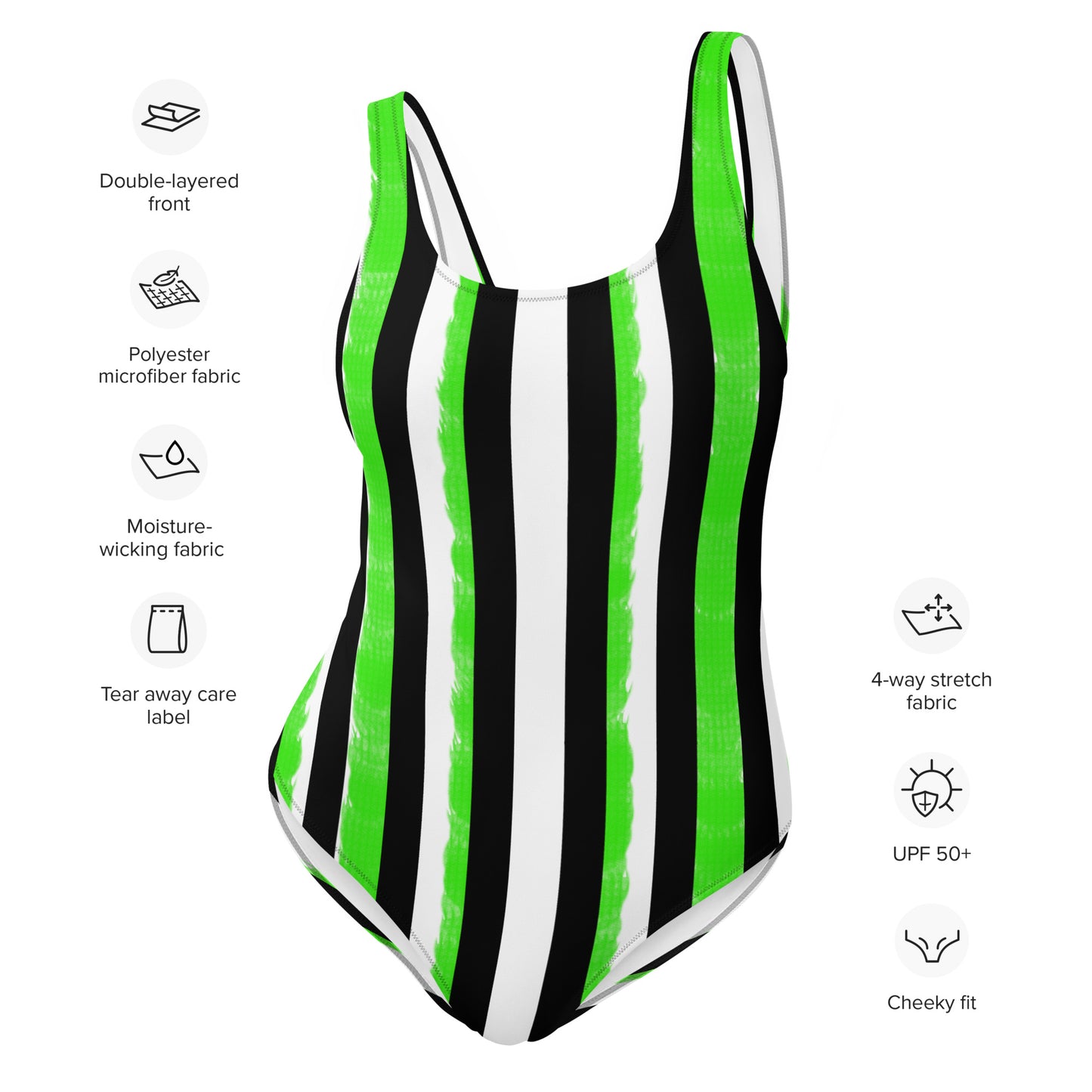 Striped Black with Green One-Piece Swimsuit