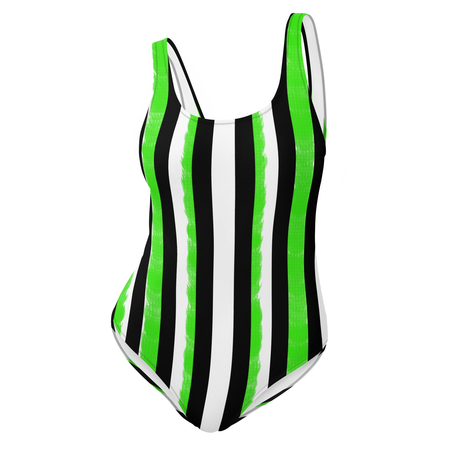 Striped Black with Green One-Piece Swimsuit