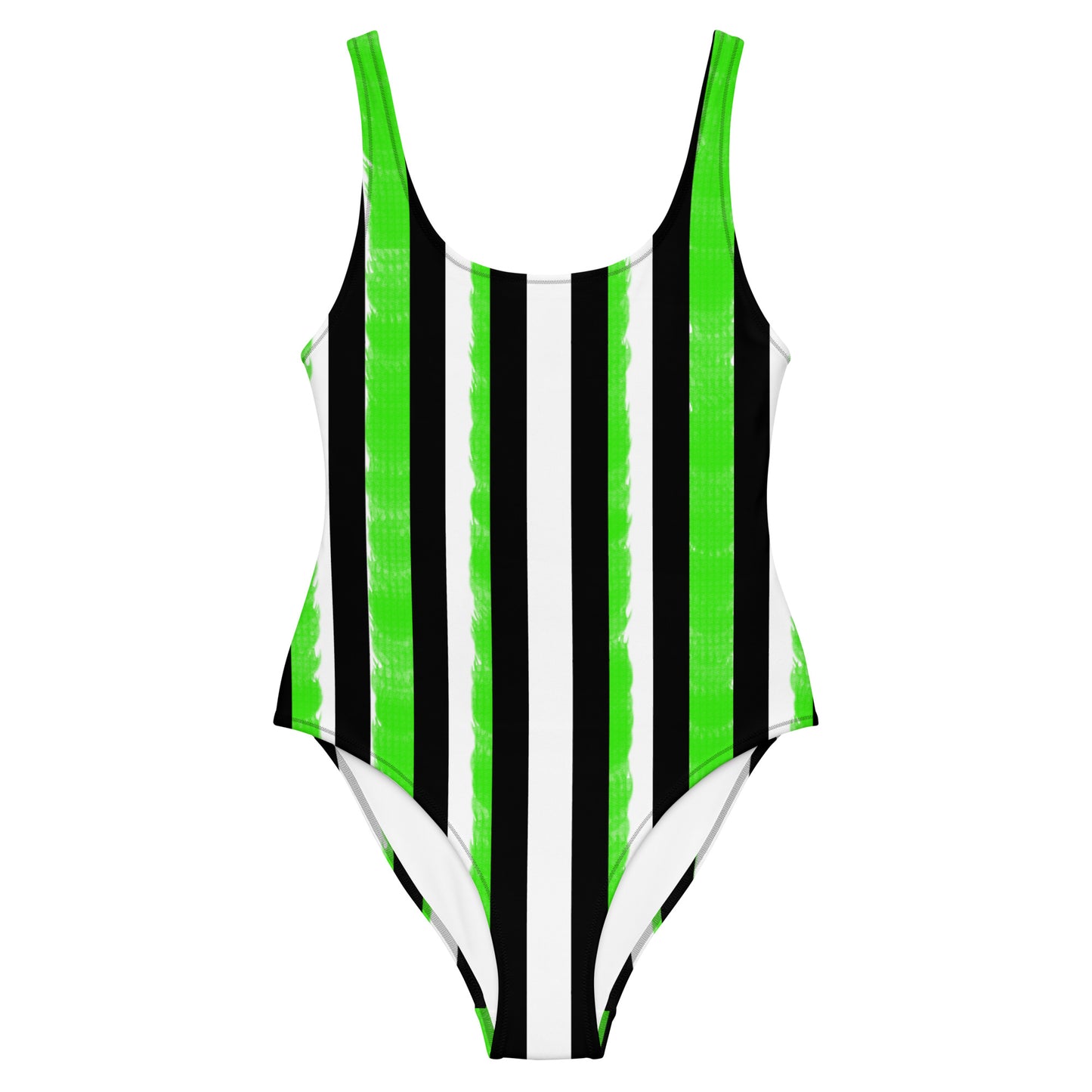 Striped Black with Green One-Piece Swimsuit