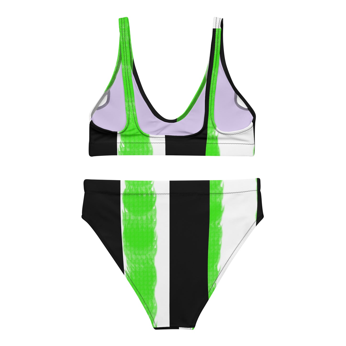 Striped Black with Green Recycled high-waisted bikini