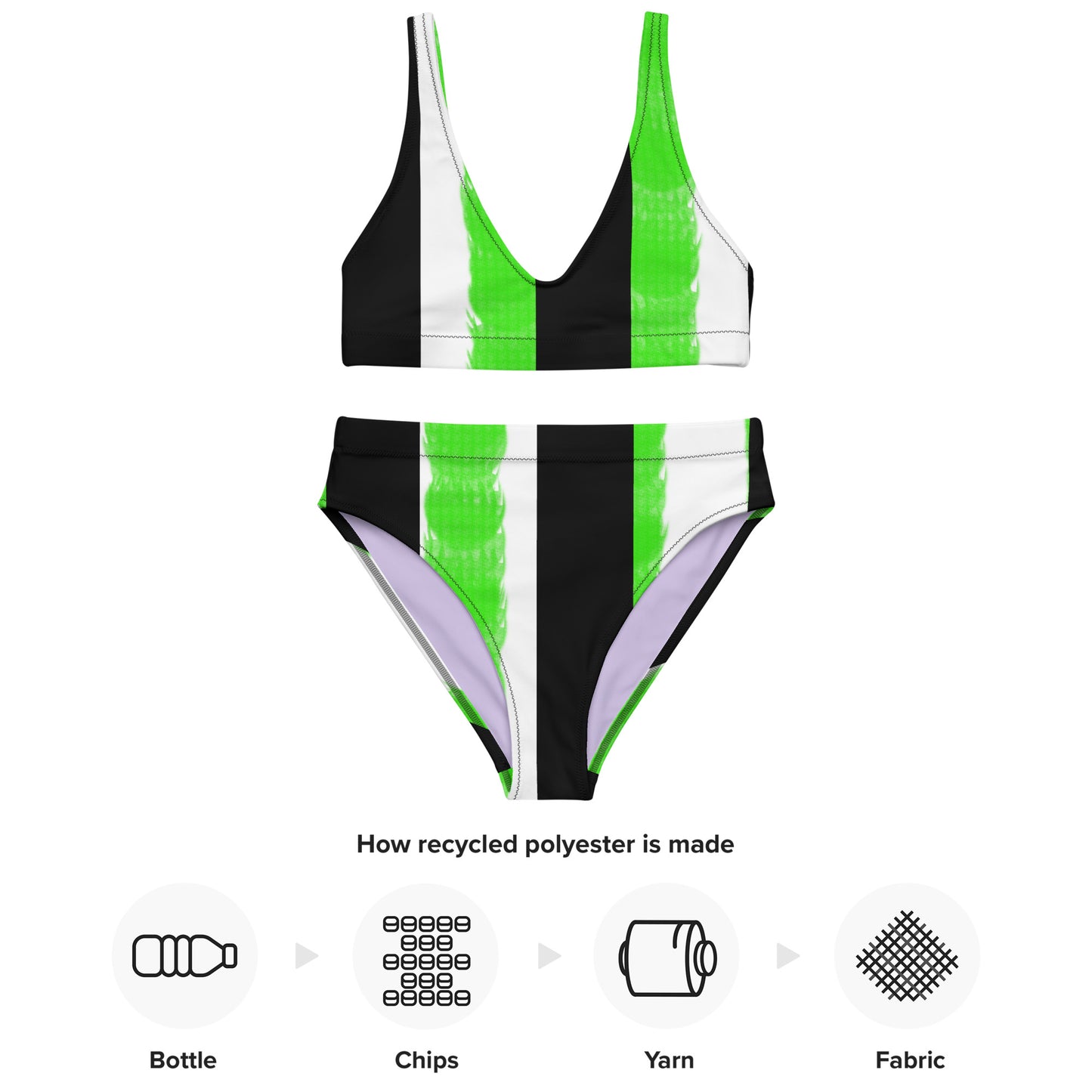 Striped Black with Green Recycled high-waisted bikini