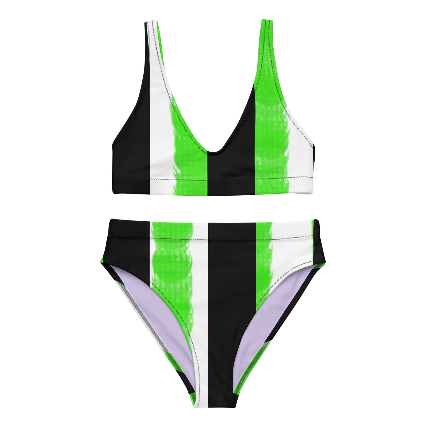 Striped Black with Green Recycled high-waisted bikini