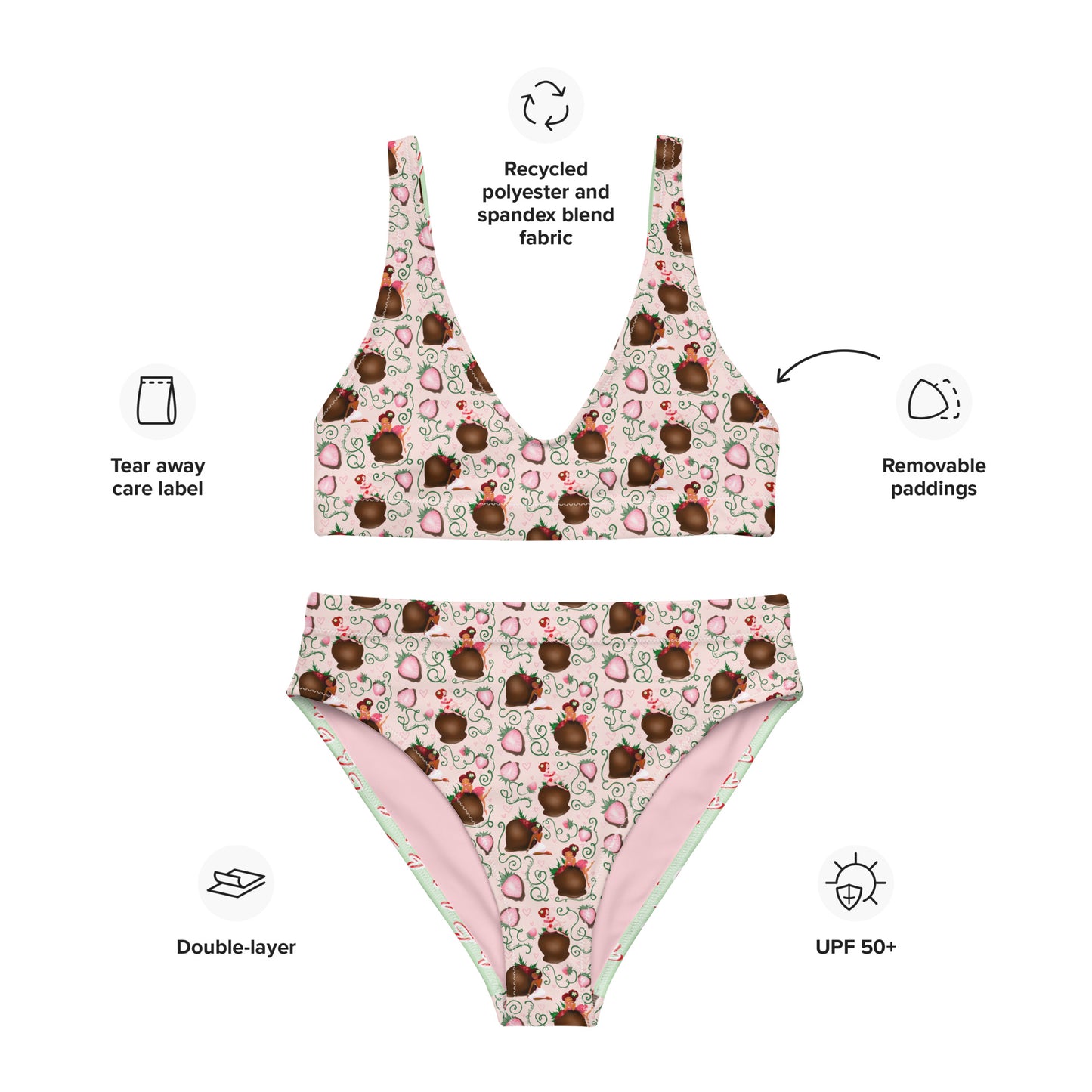 Chocolate Strawberry Recycled high-waisted bikini