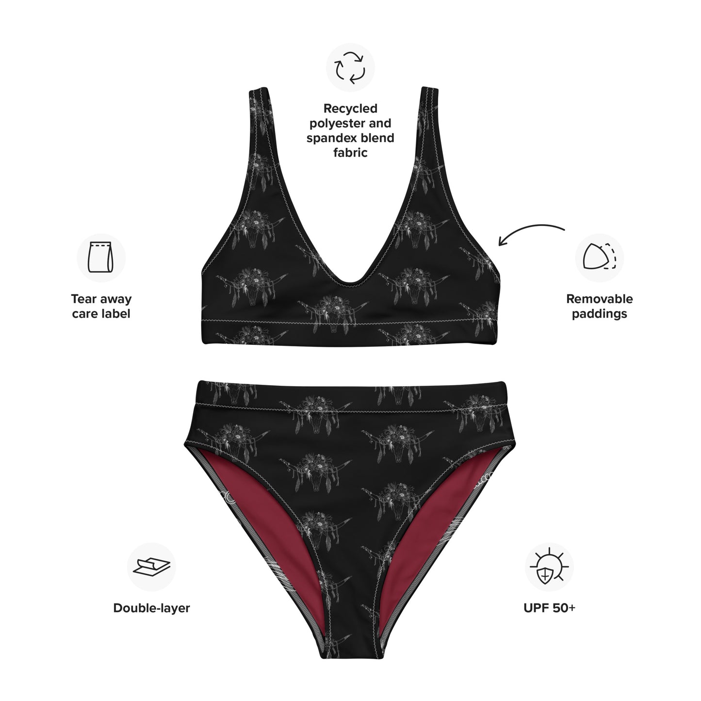 Western Skull Recycled high-waisted bikini