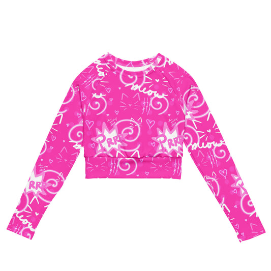 Pink Kitty Top, Recycled long-sleeve crop top