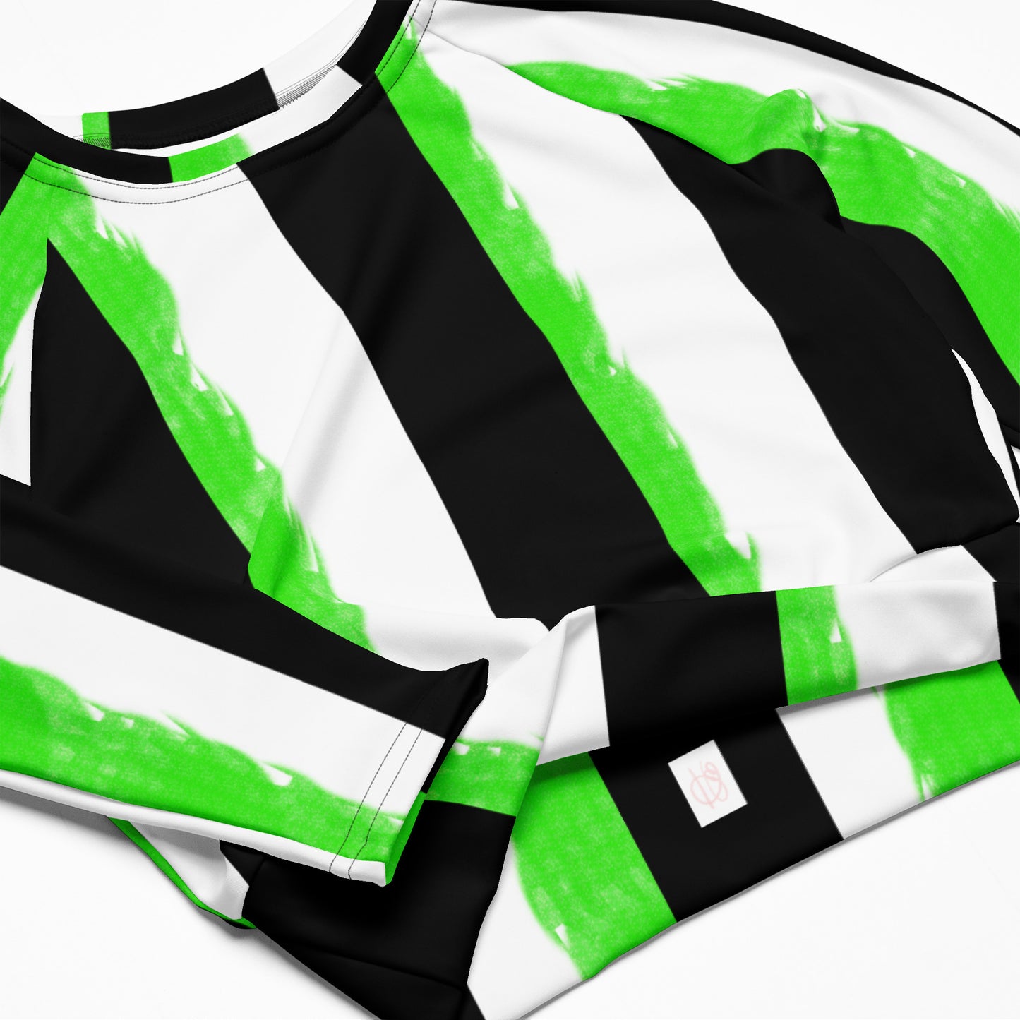 Striped Black With Green Recycled long-sleeve crop top