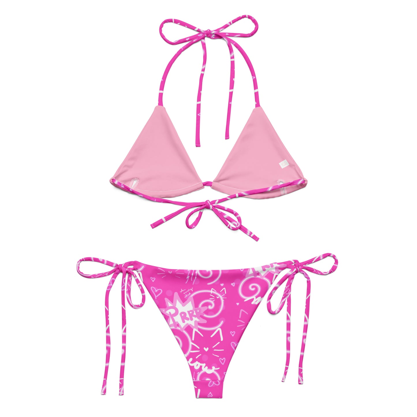 Pink Kitty, All-over print recycled string bikini