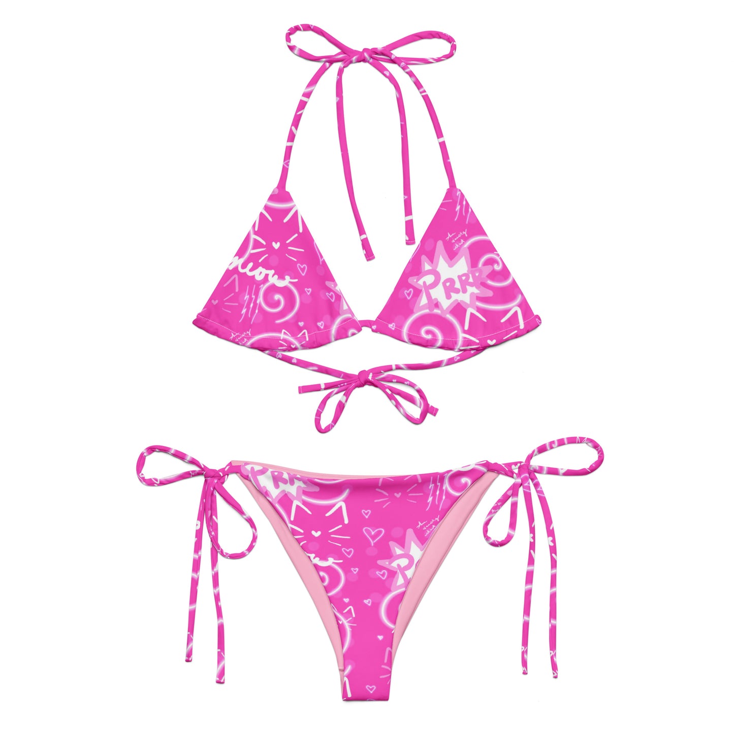 Pink Kitty, All-over print recycled string bikini