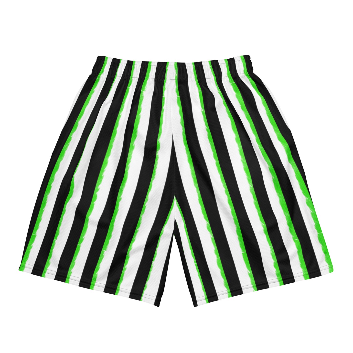 Striped Black with Green Unisex mesh shorts