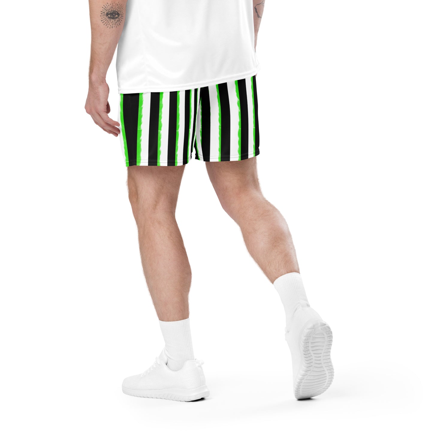 Striped Black with Green Unisex mesh shorts