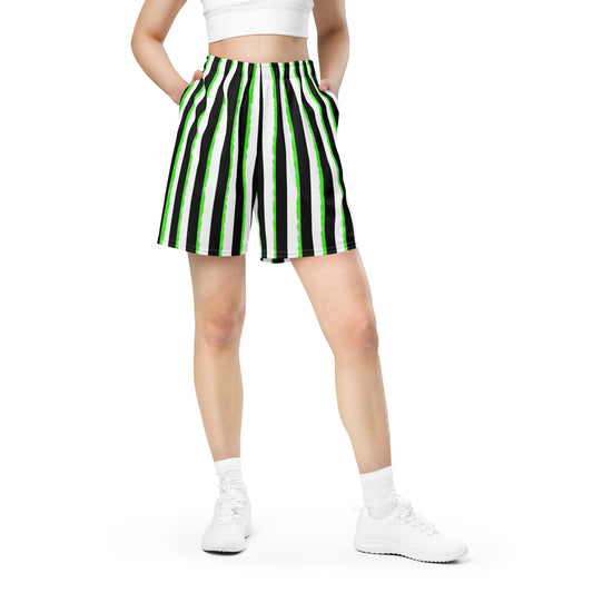 Striped Black with Green Unisex mesh shorts