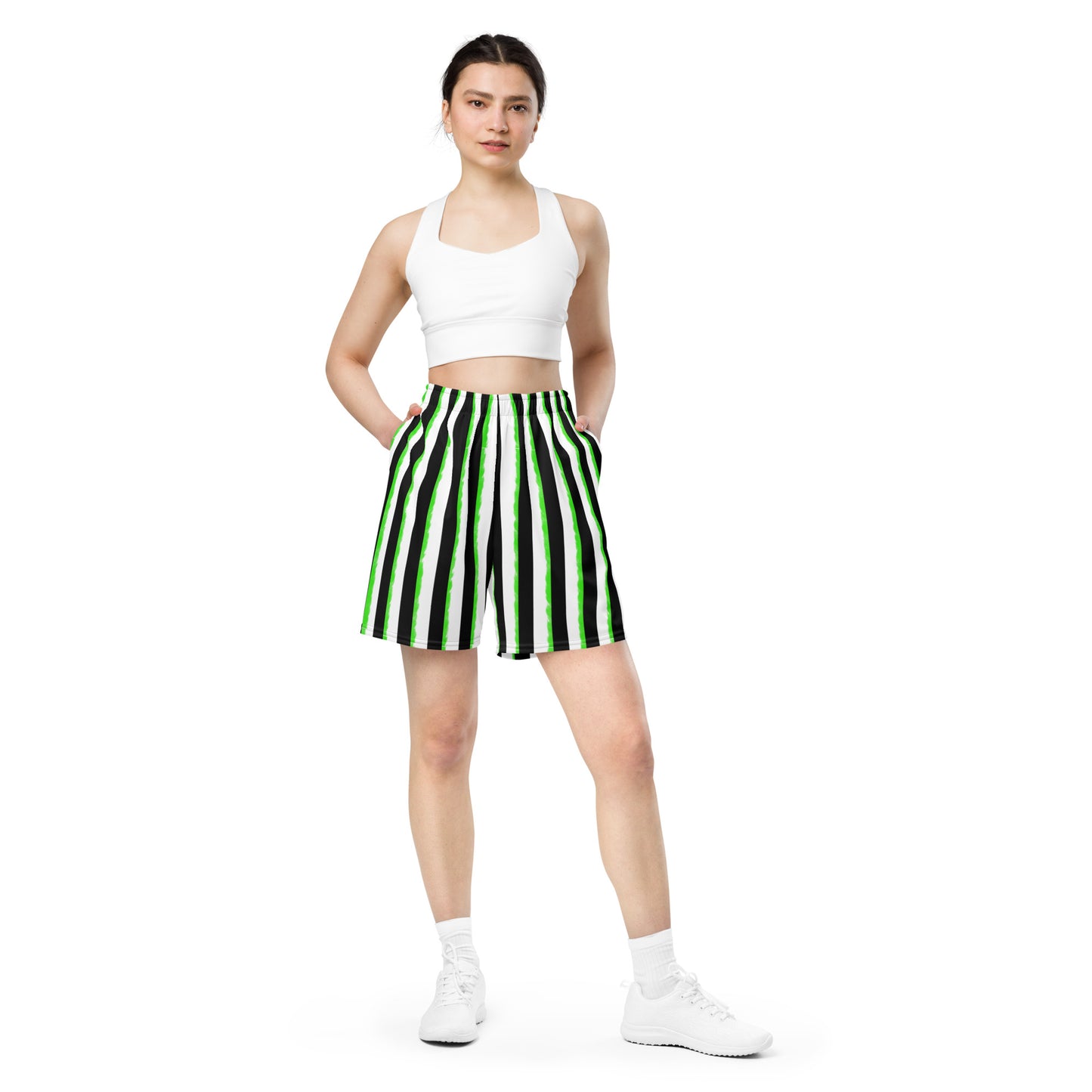 Striped Black with Green Unisex mesh shorts