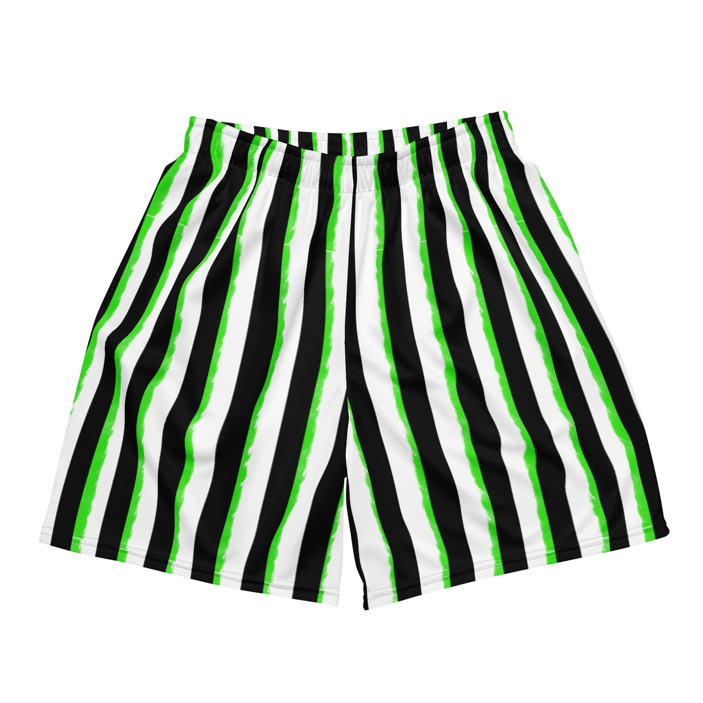 Striped Black with Green Unisex mesh shorts