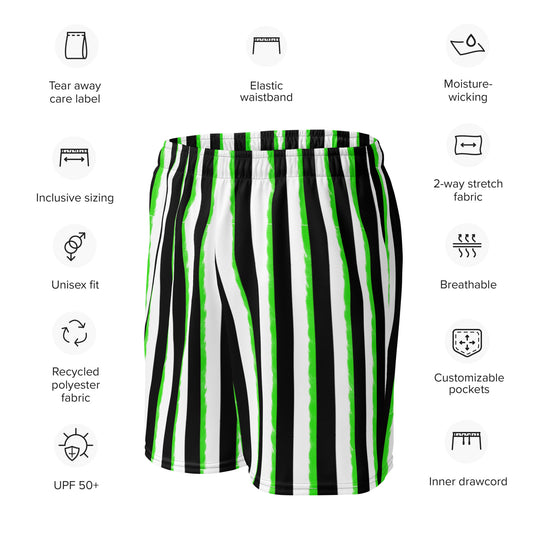 Striped Black with Green Unisex mesh shorts