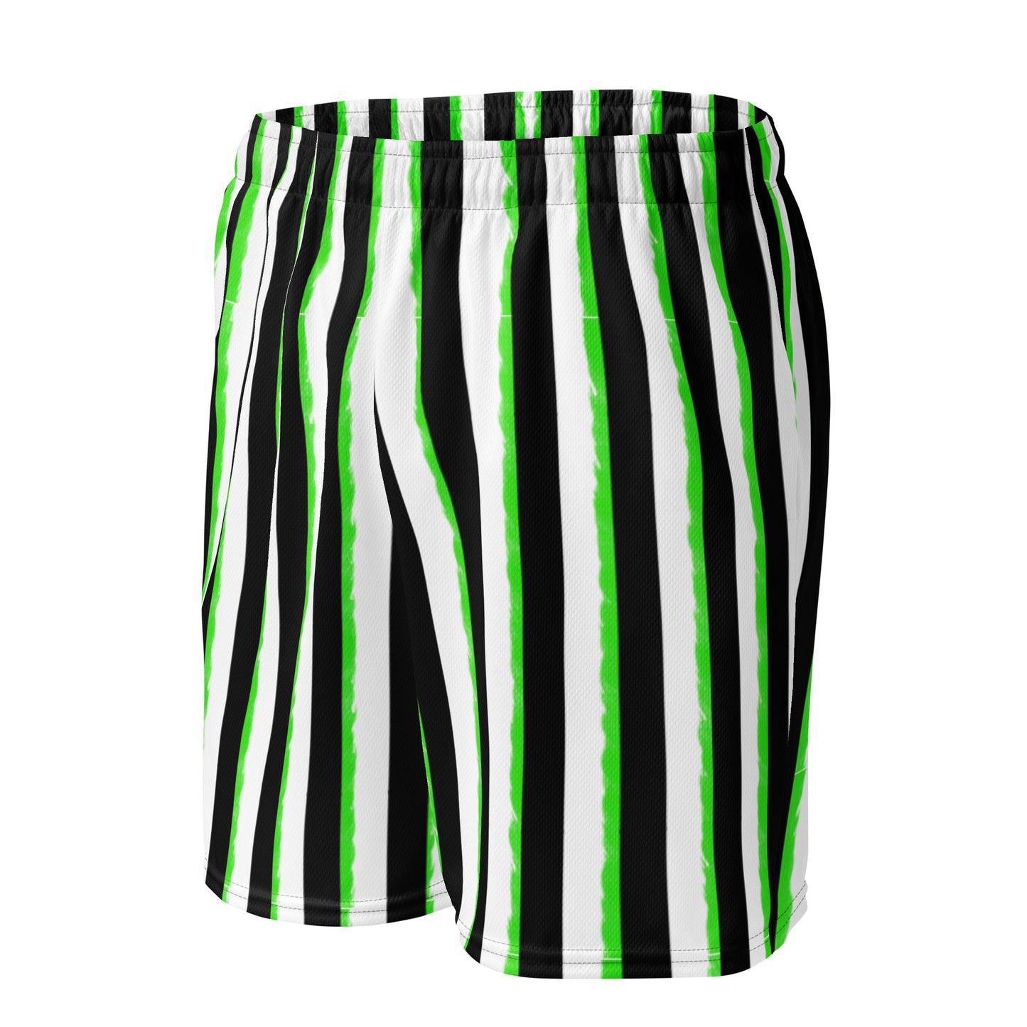 Striped Black with Green Unisex mesh shorts