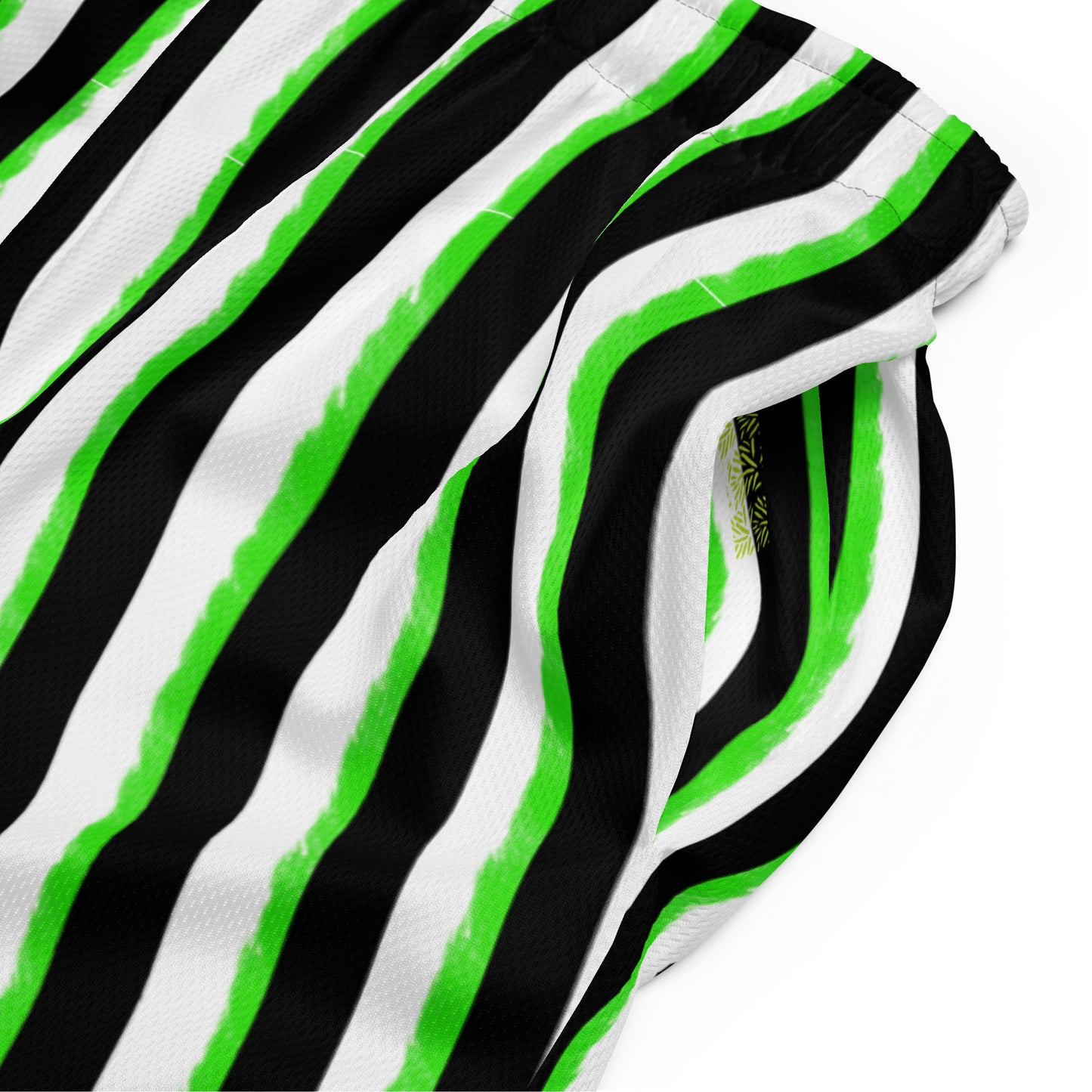 Striped Black with Green Unisex mesh shorts