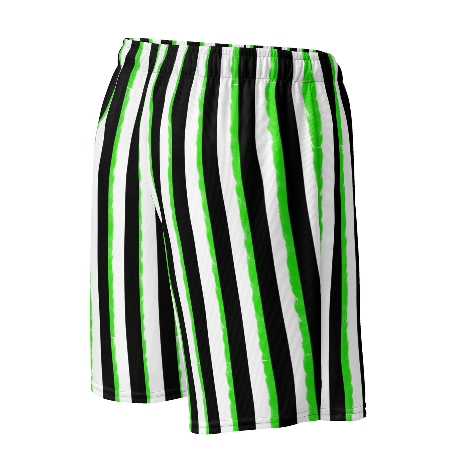 Striped Black with Green Unisex mesh shorts