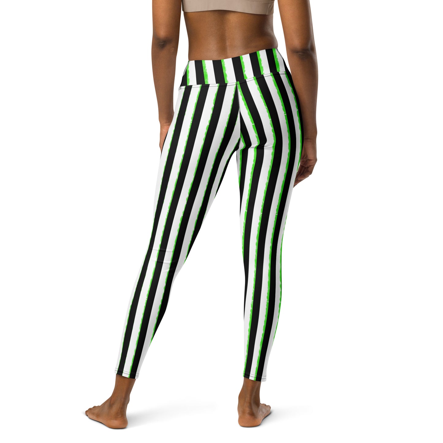 Striped Black with Green, Yoga Leggings