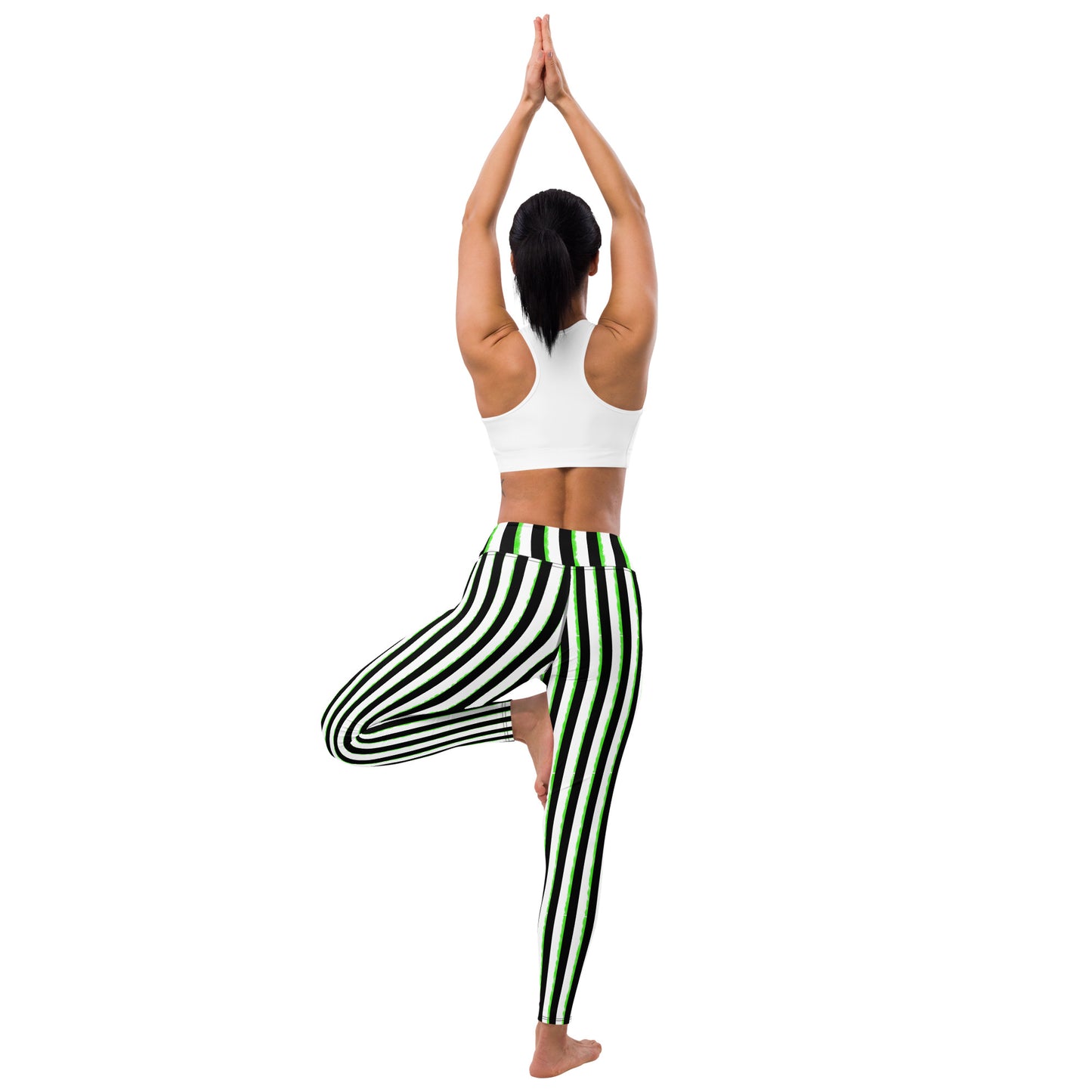 Striped Black with Green, Yoga Leggings