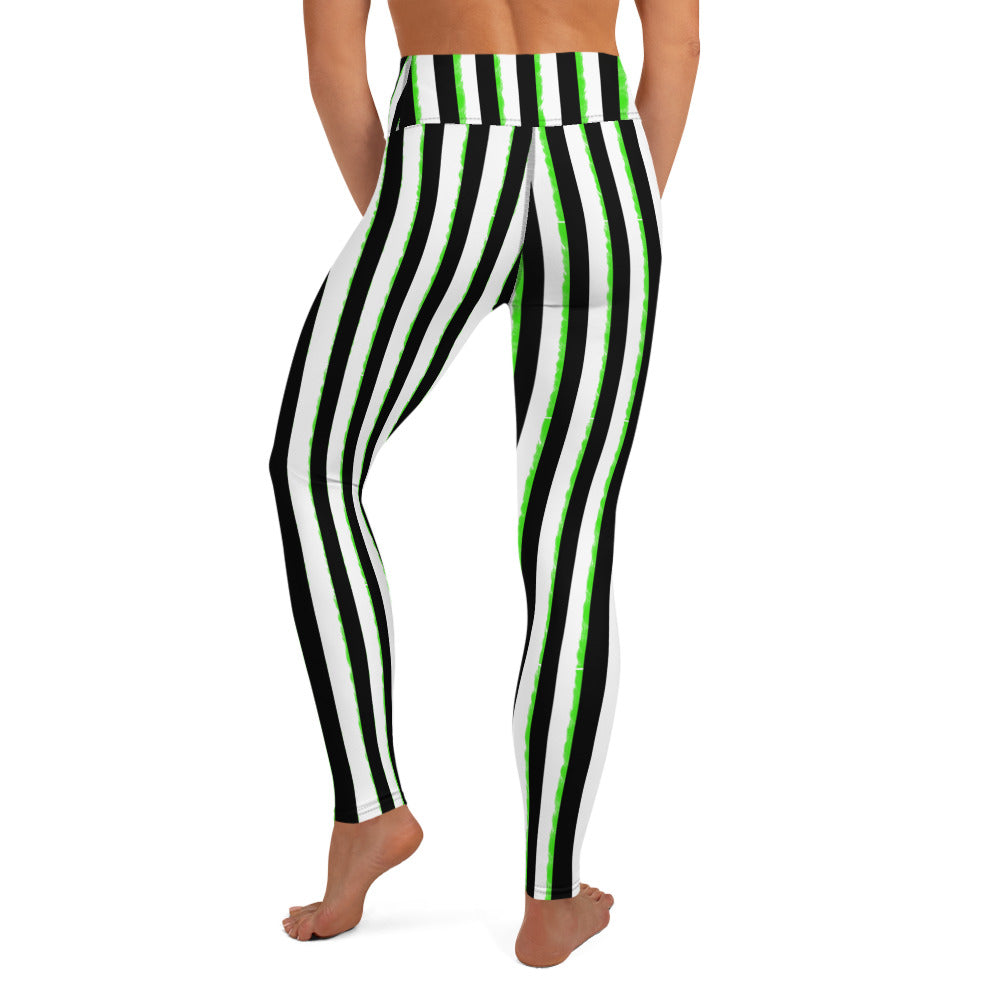 Striped Black with Green, Yoga Leggings