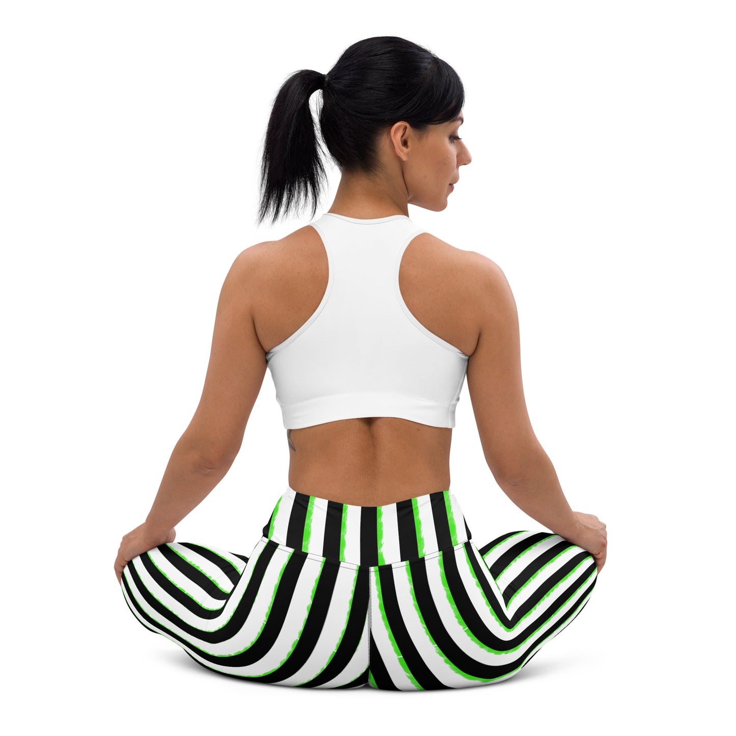 Striped Black with Green, Yoga Leggings