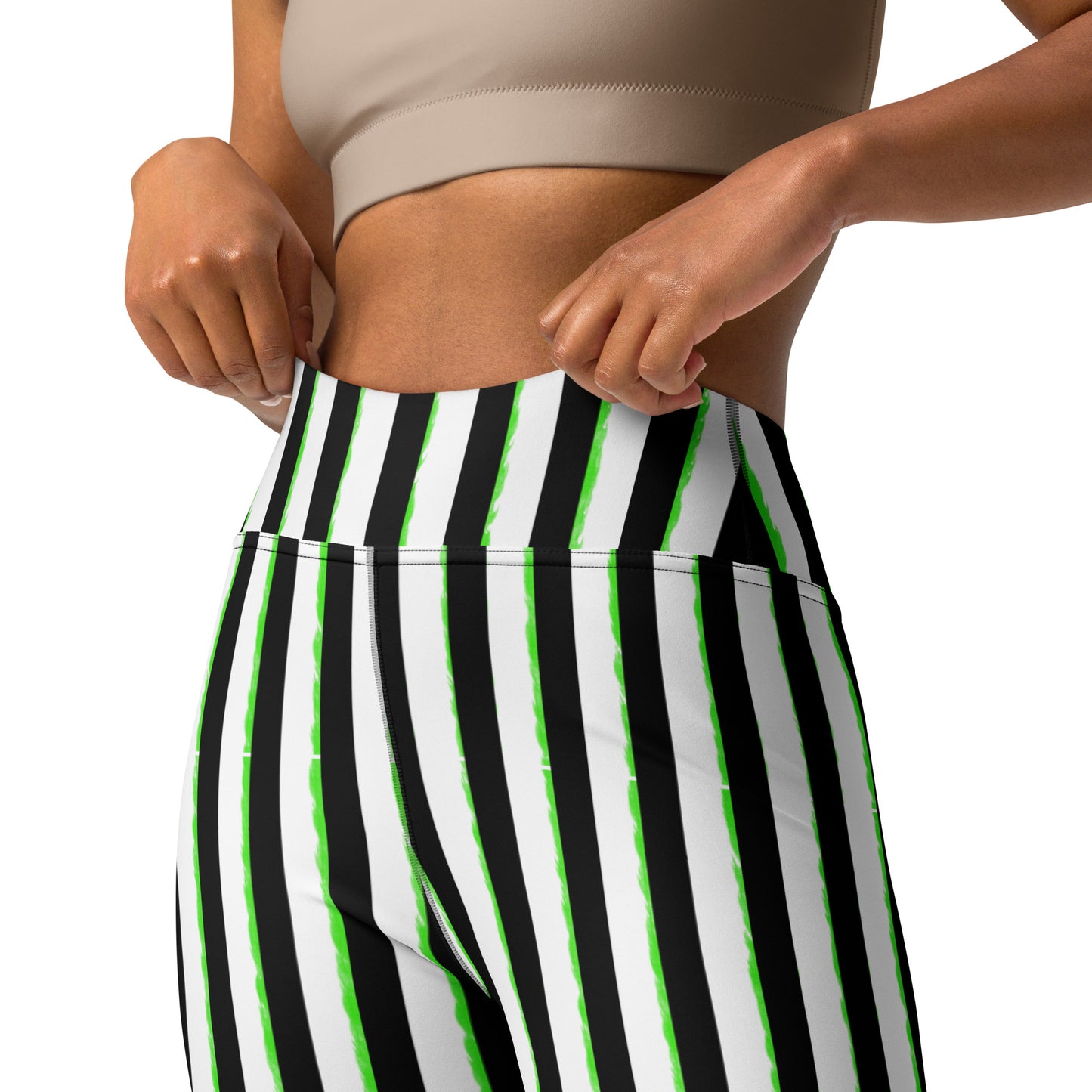 Striped Black with Green, Yoga Leggings