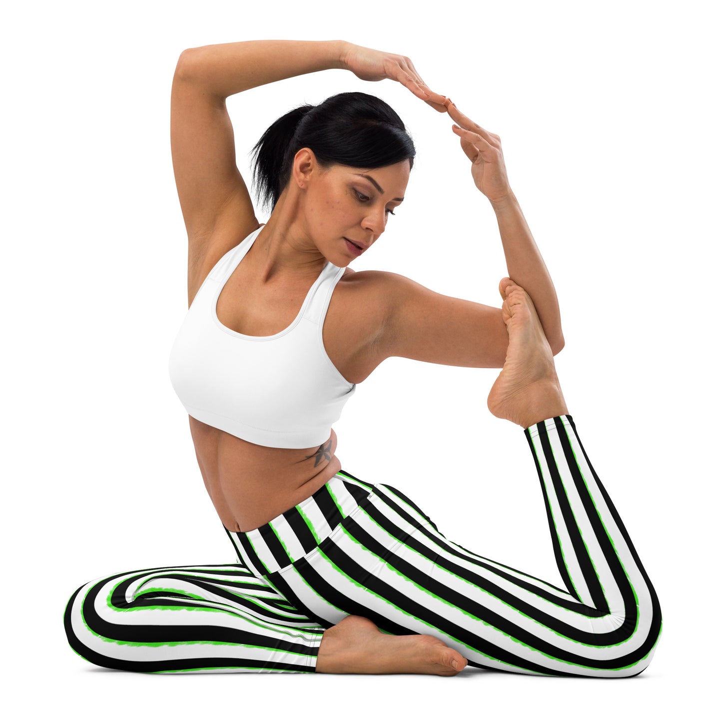 Striped Black with Green, Yoga Leggings